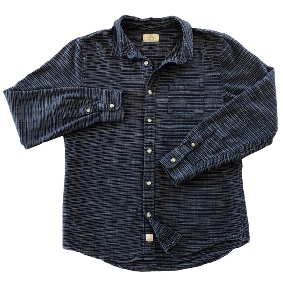Marine Layer Simple Stripe Selvage Shirt in Mood Indigo/White Stripe.100% Cotton - Picture 3 of 10